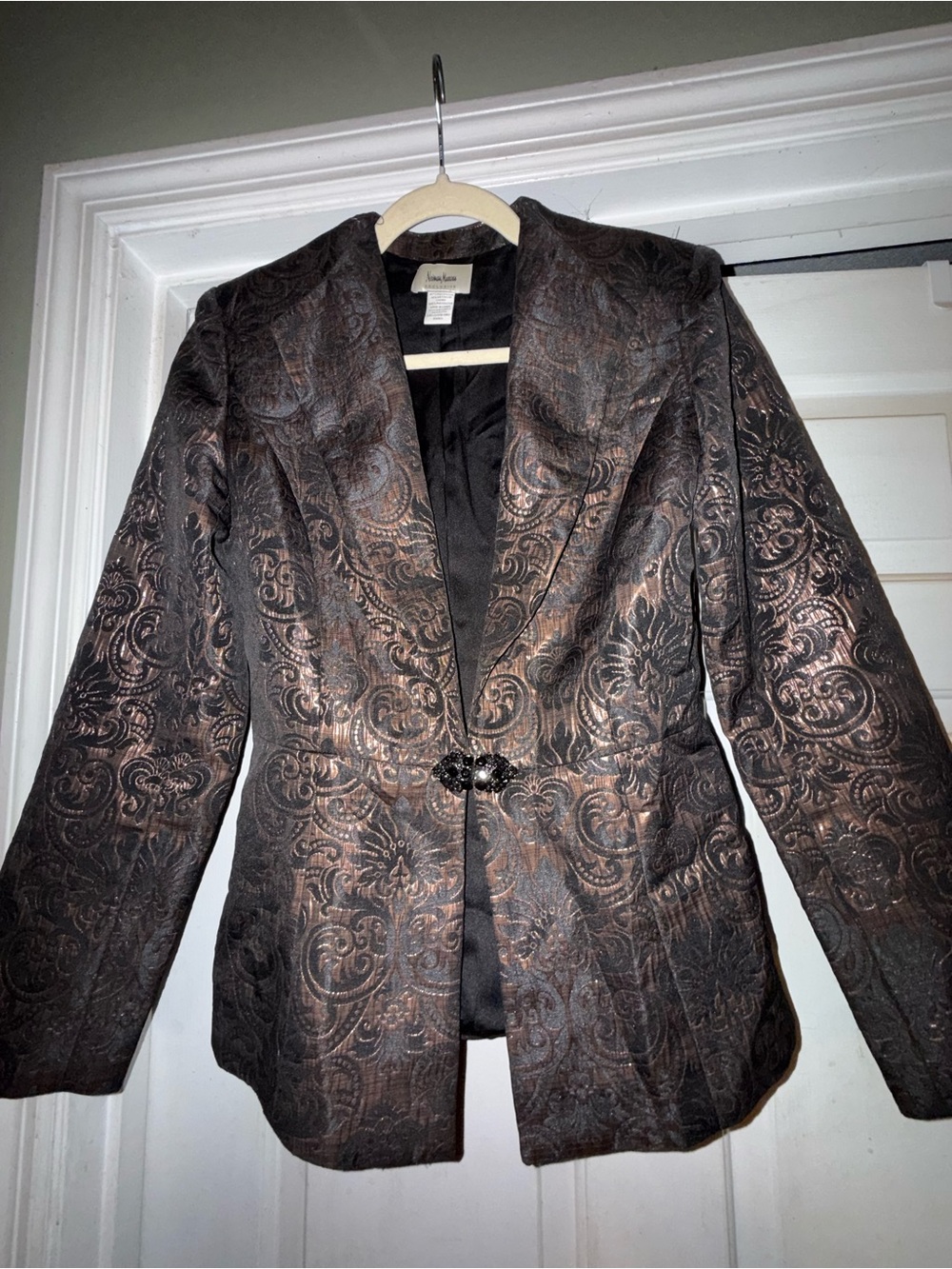 Neiman Marcus Exclusive Metallic Brocade Blazer Small Bronze Black Western Glam